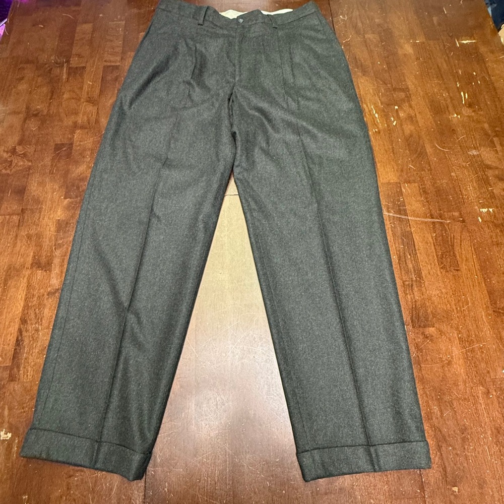 Banana Republic Dress Pants Mens 36R Gray Wool Cashmere Pleated Cuffed Portugal